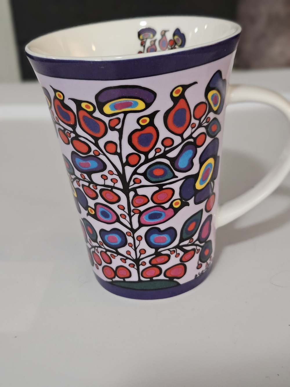Pink Floral Tree Ceramic Coffee Mug with Colorful Accent Design